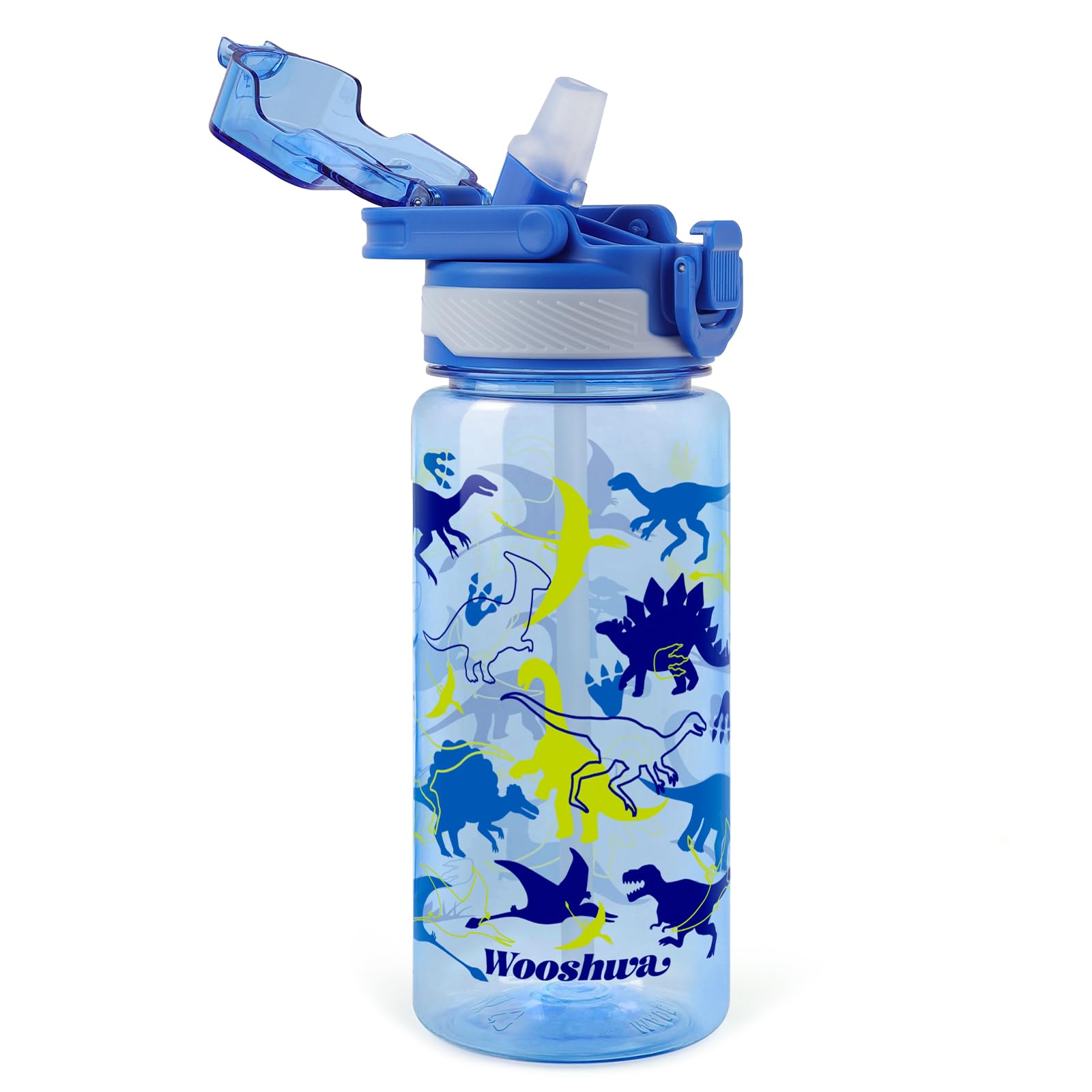 omedecal Trinkflasche Kinder mit Strohhalm Auslaufsicher, Wasserflasche Jungen Mädchen für Sport & Schule, 600ml, BPA-frei, Tragegriff, Spülmaschinenfest - Dinosaurier