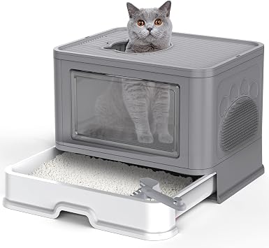 Cat Litter Box Fully Enclosed and Foldable,Top Entry Litter Box Storage and Deodorization Design Easy to Clean Covered Litter Box, with a Cat Shovel with a Cat Rubbing Device X-Large