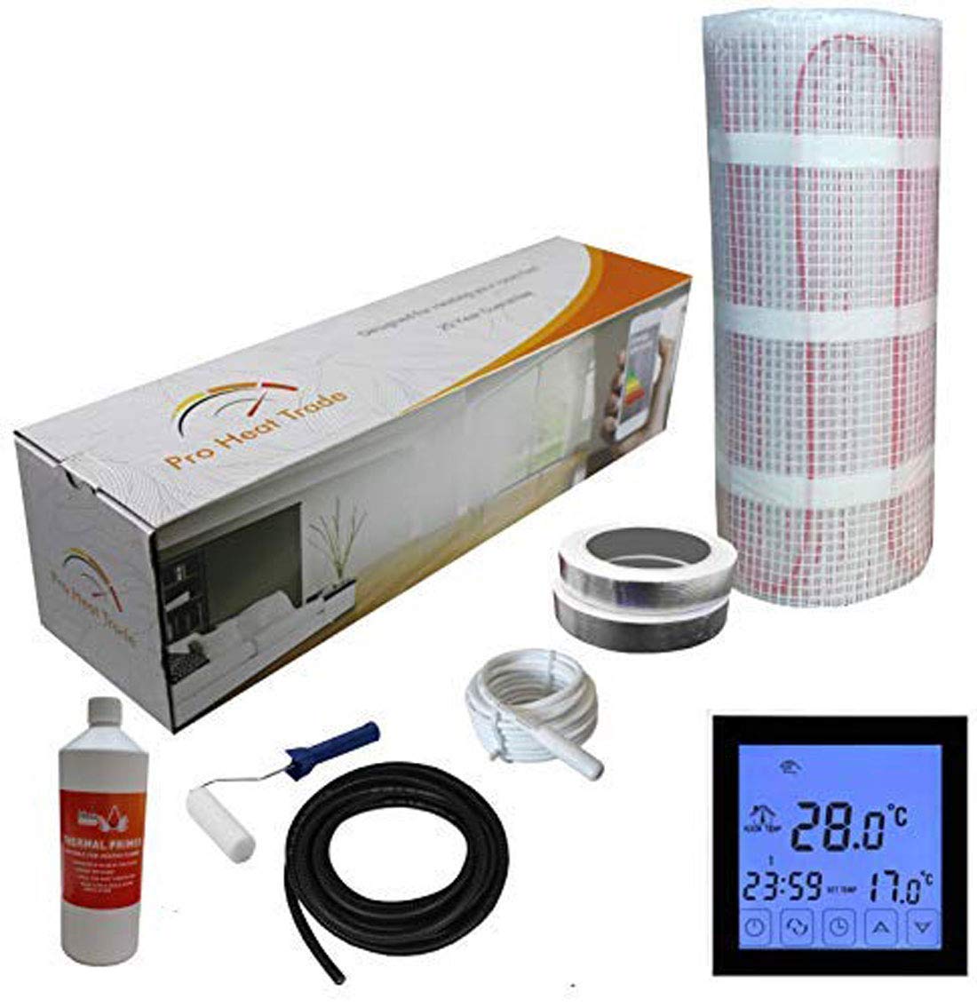 Electric Underfloor Yellow Box Heating kit 150w - 8.0m2 - Black Touch Thermostat