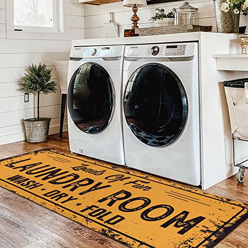 Homcomoda Farmhouse Laundry Room Runner Rugs With Rubber Backing Non Slip 20X59 Washable Laundry Room Mats Yellow Laundry Rugs And Mats For Laundry Room Decor #TOP24