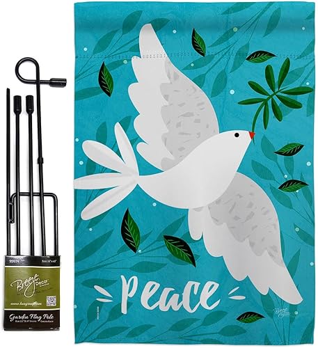 Breeze Decor Want Peace Garden Flag Set with Stand Sweet Life Earth Support Environmental Protection House Decoration Banner Small Yard Gift