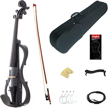 Kinglos 4/4 Black Solid Wood Advanced 3-Band-EQ Electric/Silent Violin Kit with Ebony Fittings Full Size SDDD1801