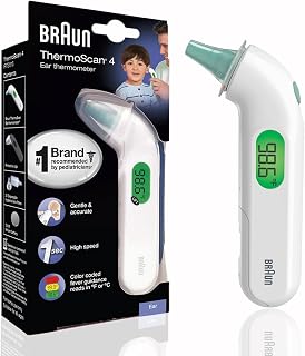 Braun ThermoScan 4 Ear Thermometer: #1 Pediatrician-Recommended, 1-Second Accurate Readings with Color-Coded Fever Alerts for Babies & Adults