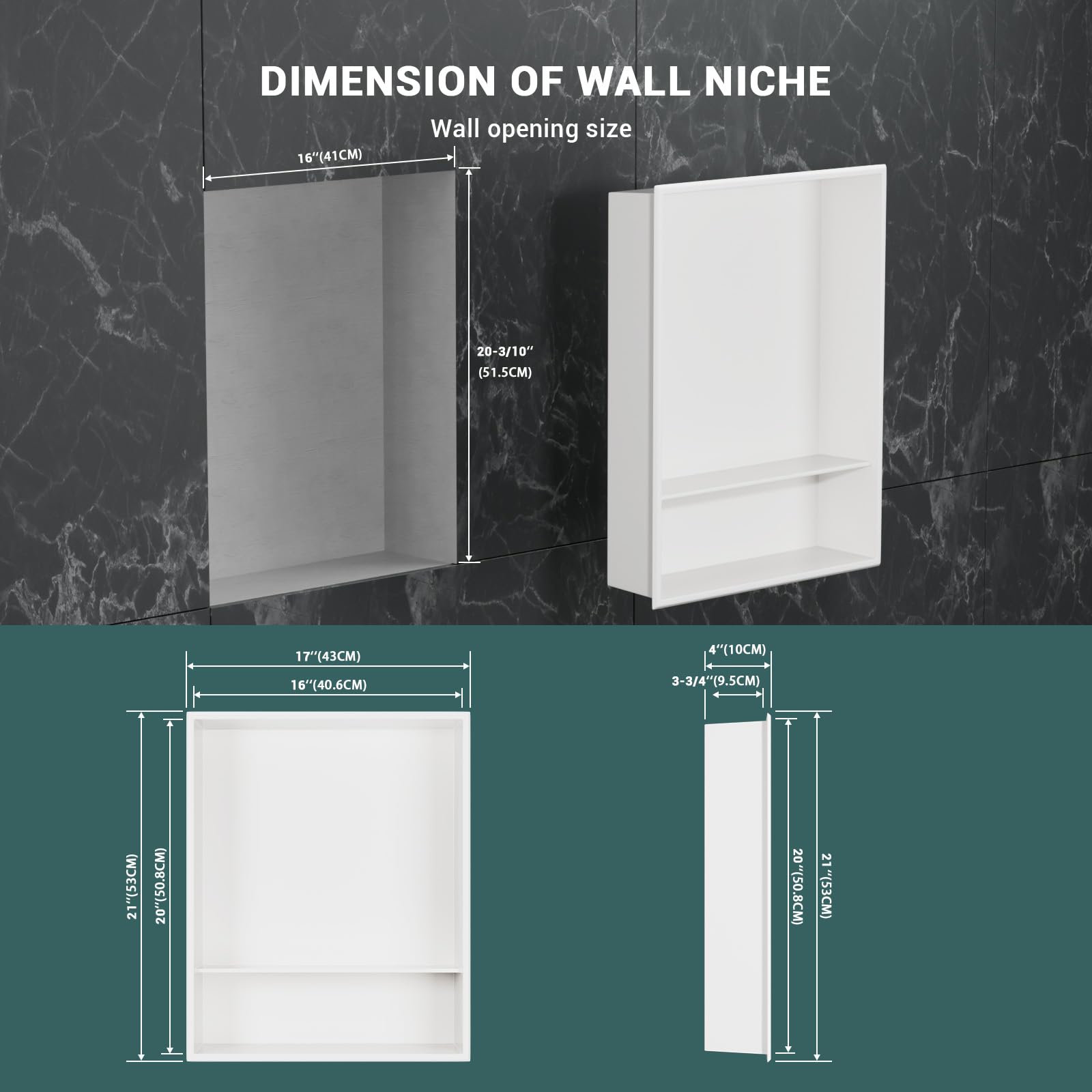 NAVNKA Niche De Douche, 40,6 X 50,8 Cm, Pas De Carrelage Nécessaire, L' étagère De Douche Rectangulaire Double Est Facile à Installer, En Acier Inoxydable, Nickel Brossé