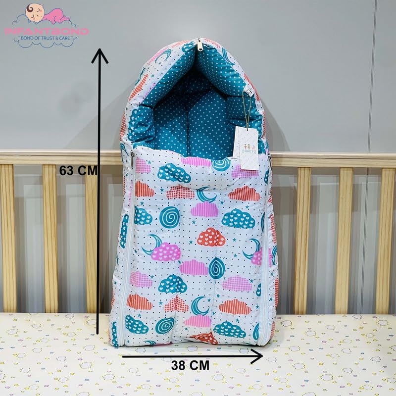 Image of Infantbond Mattress with net | Baby Carry Bag | 4 Pcs Bedding Set | Pista Green Sprial (0-6 Months)(Full Set)