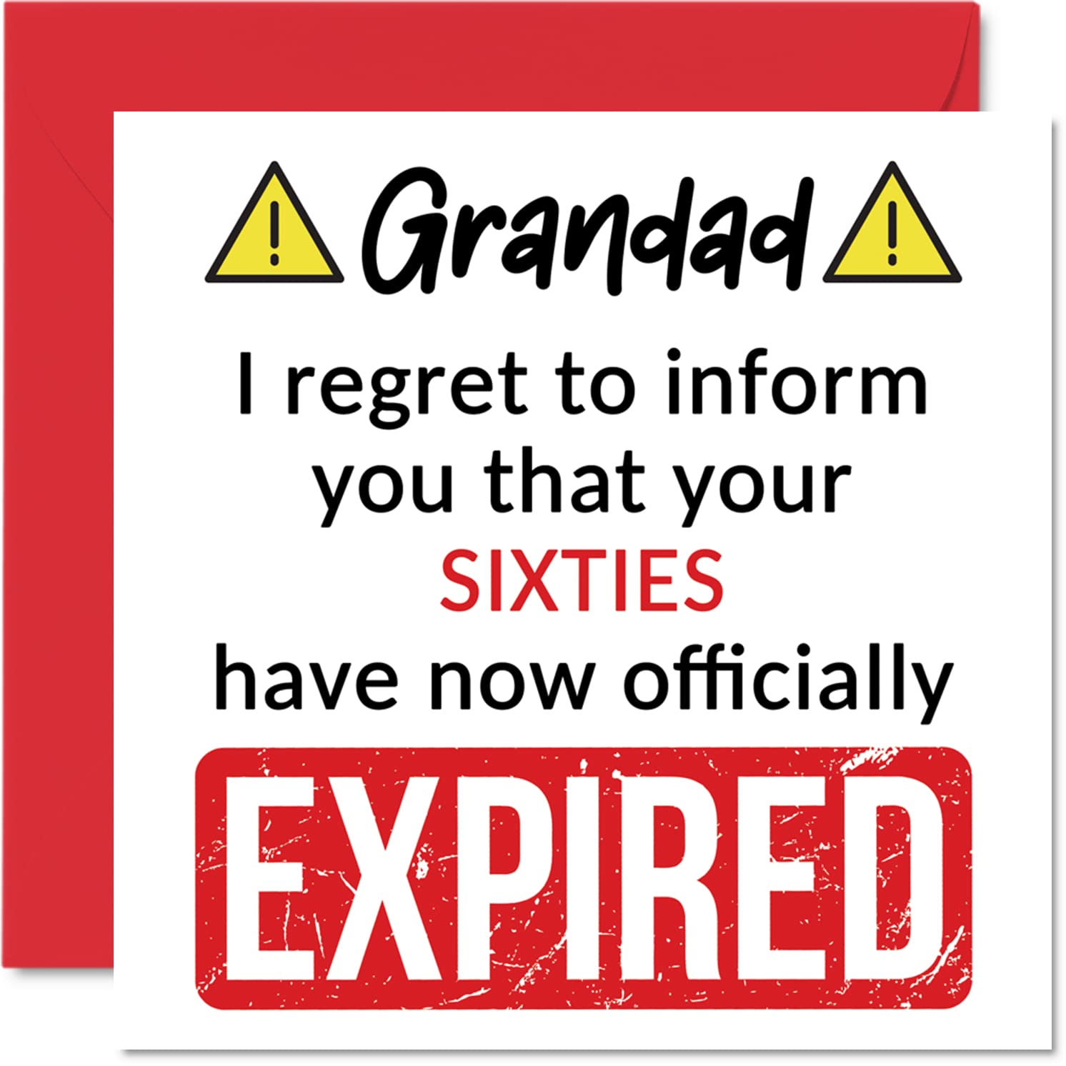 Funny 70th Birthday Cards for Grandad - Your Sixties Have Expired - Happy Birthday Card for Grandad Grandpa from Grandson Granddaughter, 145mm Banter Joke Humour Bday Greeting Cards Gift