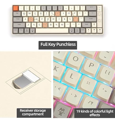 60% Teclado Mecânico 65 Teclados para Jogos Bluetooth 5.0/2.4G/Luzes de Cores Mistas com Fio 1600mAh