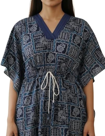 Women's Kaftan Nighty Soft Breathable Cotton Loungewear Stylish Printed Maxi Dress Relaxed Fit Comfort Sleepwear Casual Ho...