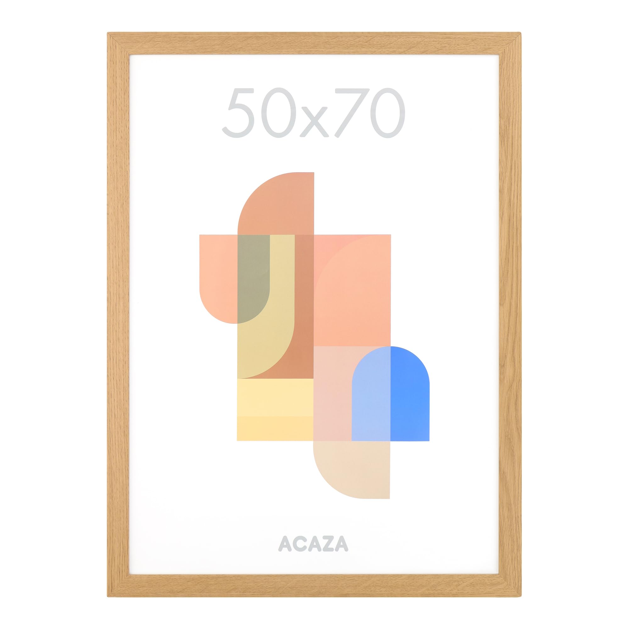 ACAZA Bilderrahmen 50x70 cm Warme Eiche, MDF Holz mit bruchsicherem Acrylglas, für Photos, Poster und Puzzles, Wandmontage, Hoch- und Querformat