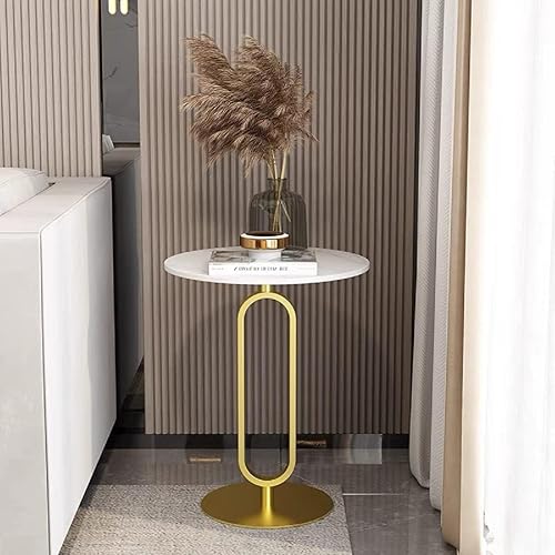 Miniatura 7 de Mesa auxiliar moderna redonda auxiliar mesa auxiliar blanca con parte superior de mármol y d metal e 16 pulgadas mesa de centro pequeña sofá junto a