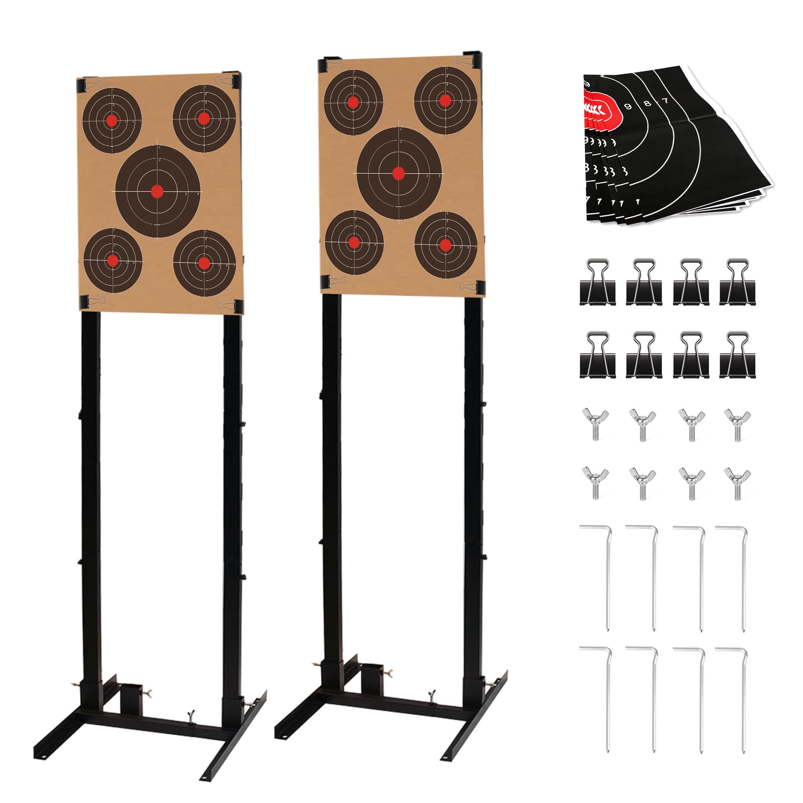 Atflbox Shooting Target Stand with 10pcs 17x25 Inch Paper Targets, Durable Paper Target Holder with Stable Adjustable Base for Cardboard Silhouette, H Shape, USPSA/IPSC, IDPA Practice