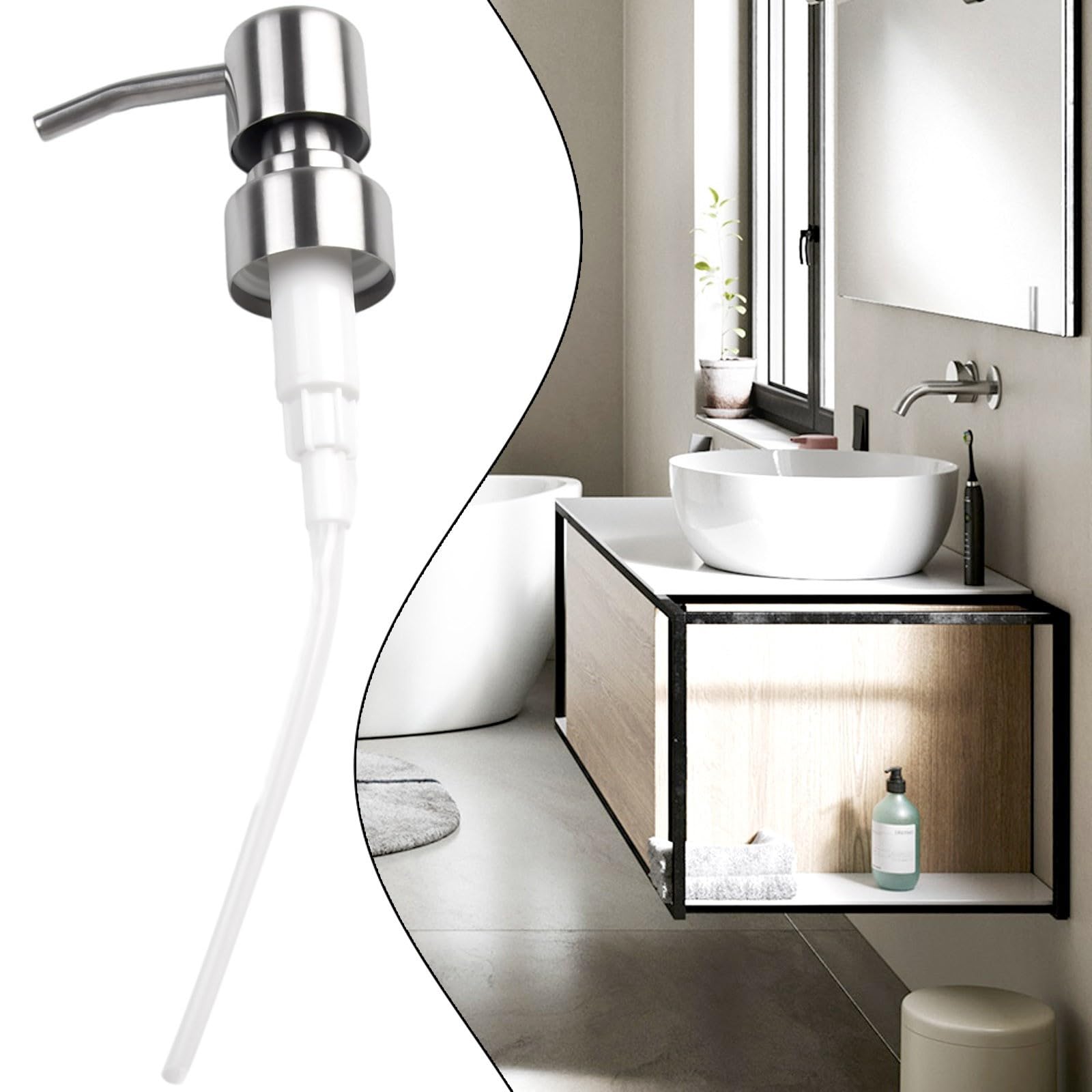 Soap Dispenser Pump Head, Stainless Steel Pump Head Replacement Replacement Lotion Pump Parts(Satin Silver)