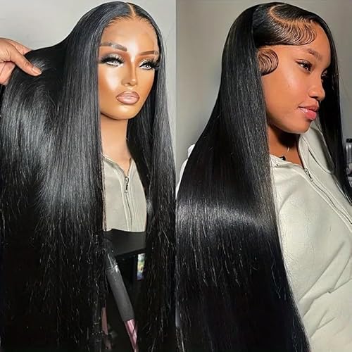 HANSAMU Black Straight Lace Front Wigs Clueless Human Hair Wigs Long Straight Wigs for Black Women(26 Inch)