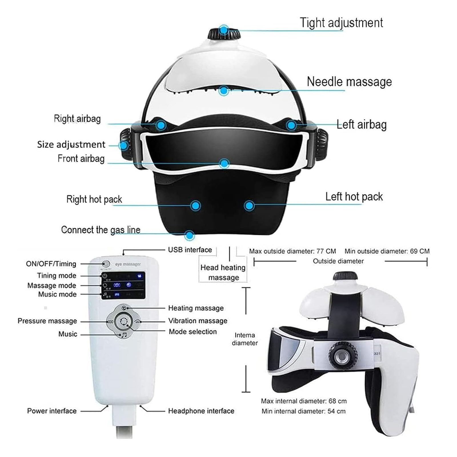 Elektrischer Kopf- und Kopfhautmassagehelm – 5-in-1-Luftdruck, Wärme, Vibration, Punktmassage und Musiktherapie for Tiefenstress, Migränelinderung und Entspannung