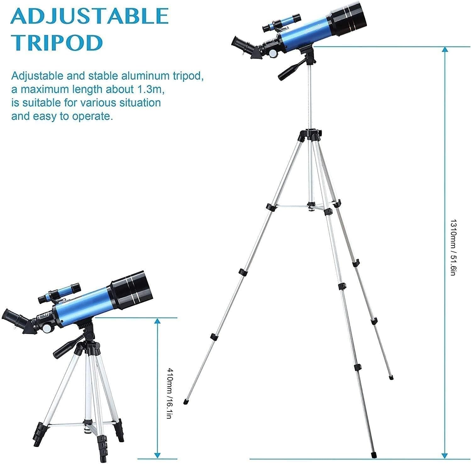 LSLYTQ Spacmirrors Telescope for Adults Astronomy Beginners 70Mm Refractor Telescopes with Adjustable 51 Inch Tripod Phone Adapter Erect-Image Diagonal and Moon Filter