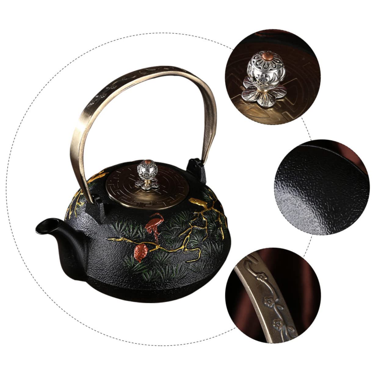 Tetera de Té Retro con Filtro Y Escala Tetera de Hierro Fundido Hecha a Mano para Té de Hojas Sueltas