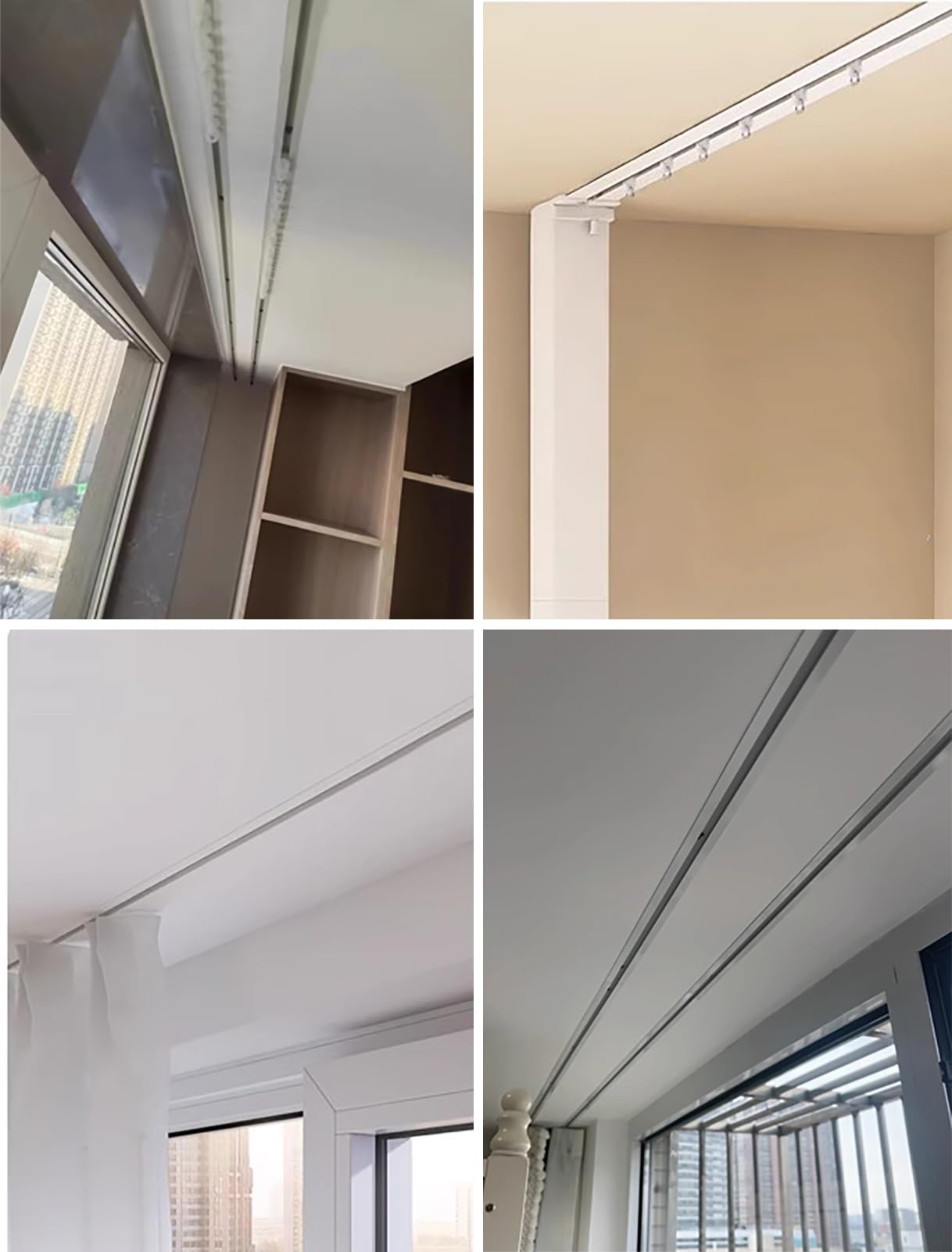 Rail Rideaux Plafond Kit de Rail Coulissant pour Rideaux Encastrés et Cachés, Système de Rail de Rideau de Plafond en Métal Occultant, Support de Tringle à Rideau Encastré pour Salon / Cuisine(1.2m/3.