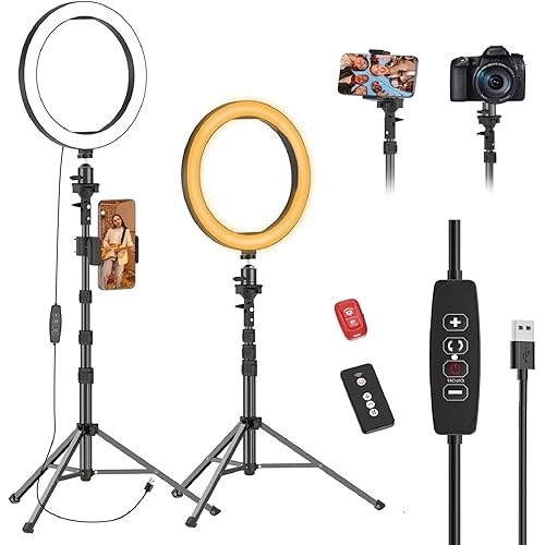 EMART 10" Ring Light with 55" Extendable Tripod Stands and Phone Holder, Dimmable LED Circle Round Light for Selfie Camera Photography/Makeup/YouTube Video/Vlogging/Live Streaming