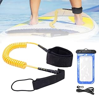 QUCUMER Surf Leash, 10ft Surfboard Leash Surfing Coiled Leash Paddle Board Leash SUP Leash Foot Rope Bodyboard Coiled Wrist Leash Paddle Board Ankle Strap with Waterproof Phone Pouch for Surfboard