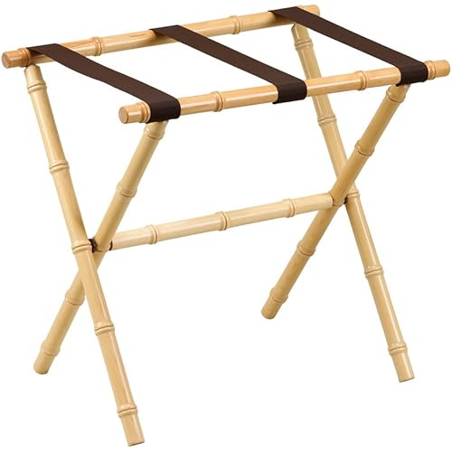 Bamboo Inspired Series Nylon Wood Luggage Rack, Natural/Brown
