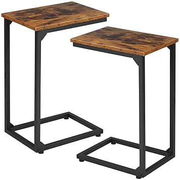 AMHANCIBLE C Shaped End Tables, TV Trays Set of 2 for Living Room, Slide Under Couch Table for Sofa, Bedroom, Small Space, Rustic Brown HET02CBR