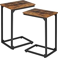 AMHANCIBLE C-Shaped Side Table Set of 2, Rustic Brown End Tables Slide Under Couch Sofa, Small Space TV Trays Bedroom HET02CBR