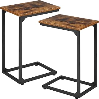 AMHANCIBLE C-Shaped Side Table Set of 2, Rustic Brown End Tables Slide Under Couch Sofa, Small Space TV Trays Bedroom HET02CBR