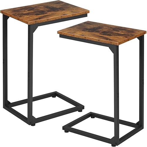 AMHANCIBLE C Shaped Side Table, End Tables Living Room Set of 2, Slide Under Couch Table for Sofa, TV Trays for Bedroom, Small Space, Rustic Brown HET02CBR