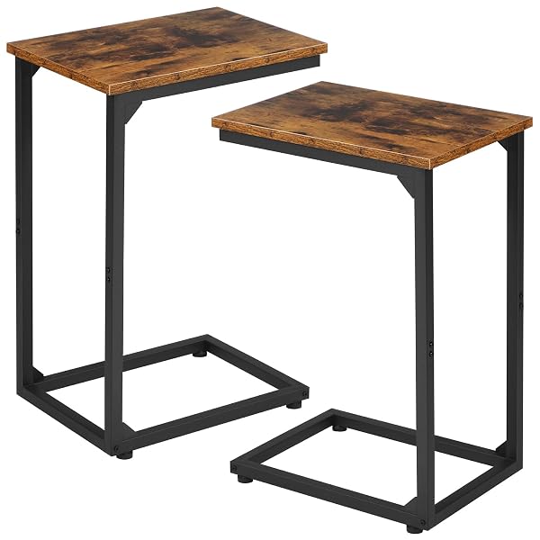 Rustic C-Shaped Sofa Side Tables
