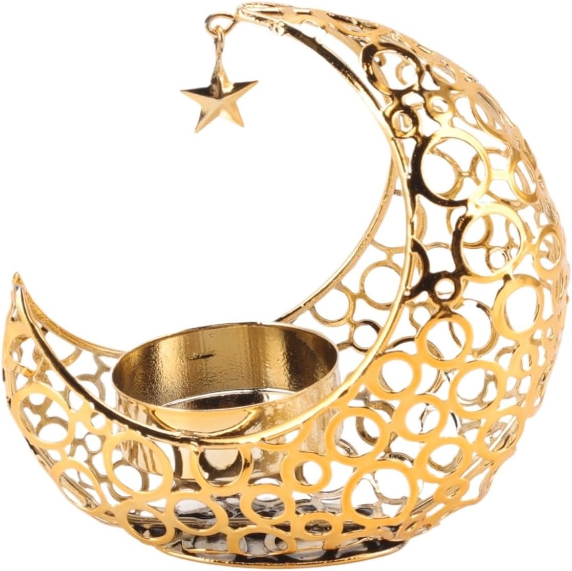 Romantic Moon Iron Hollow Candlestick Wedding Christmas Decoration Restaurant Coffee Table Bedroom Office(Gold)