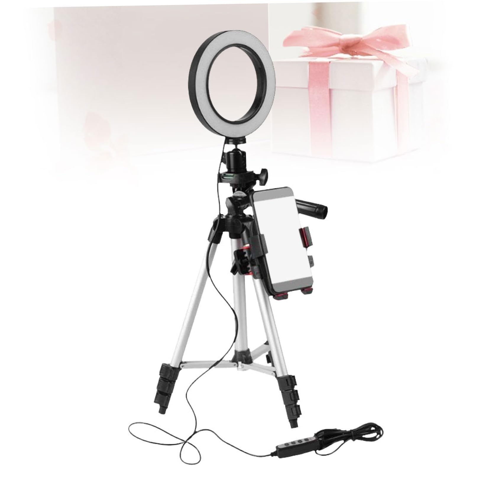 KOMBIUDA Dimmbares LED Ringlicht mit Verstellbarem Aluminium Stativ Handyhalter für Fotoaufnahmen Videoaufnahmen Live Streaming und Make Up USB Betrieben Kompatibel mit Zufällige Farbe
