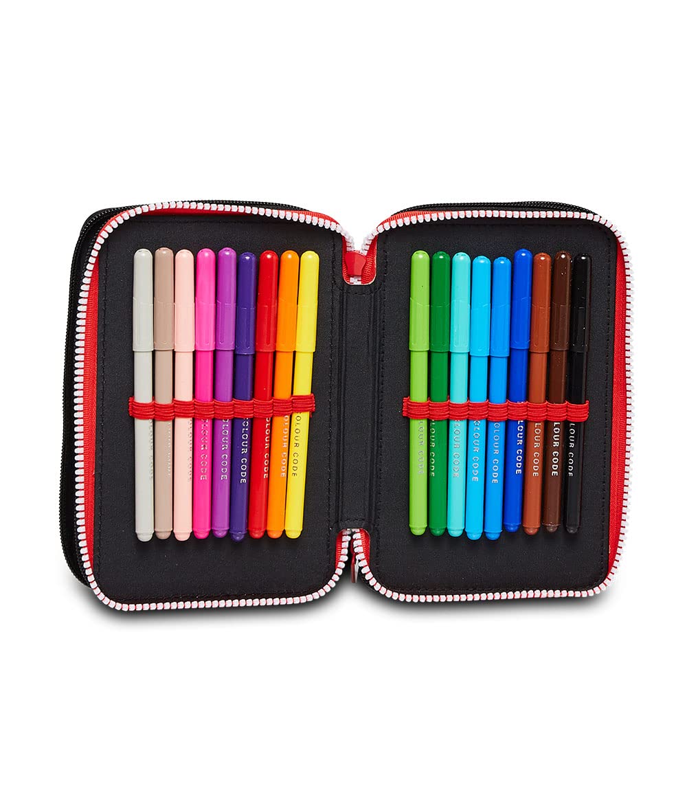 Seven Astuccio 3 Zip MILAN GLORY & HONOUR, Nero, Completo di Matite, Pennarelli e penne, Per bambini e ragazzi, Scuola & Tempo Libero, prodotto ufficiale, Idea regalo