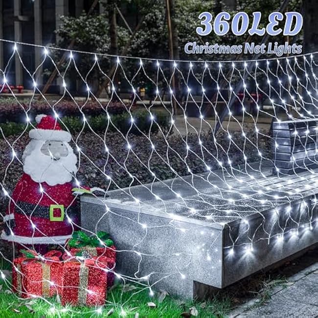 HEYFUNi Net Mesh Waterproof String Lights,360LED 13ft x 5ft Christmas Net Lights, 8 Modes,Connectable for Indoor Outdoor, Curtain,Garden,Christmas Tree, Bush, Party, Holiday, Wall Decor (White)