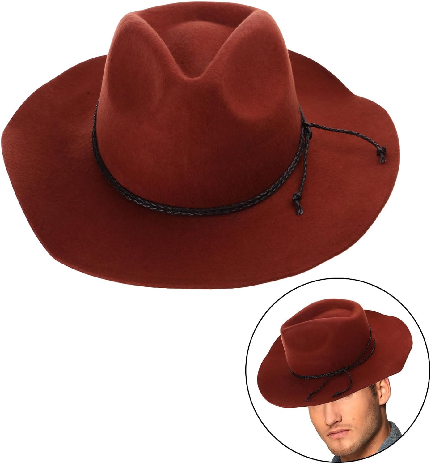 Rolled Brims Cowboy Hats With Hat Rope Wear For Proms Banquets Disco Party Cowboy Hats For Adult Taking Photo