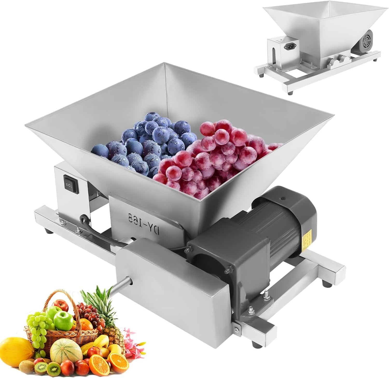 Electric Fruit Grinding Machine, Grape Apple Crusher with 4l Capacity Hopper, Stainless Steel Apple Wine Crusher Grinder, 20kg/h Output, for Bread and Brown Sugar Vegetable