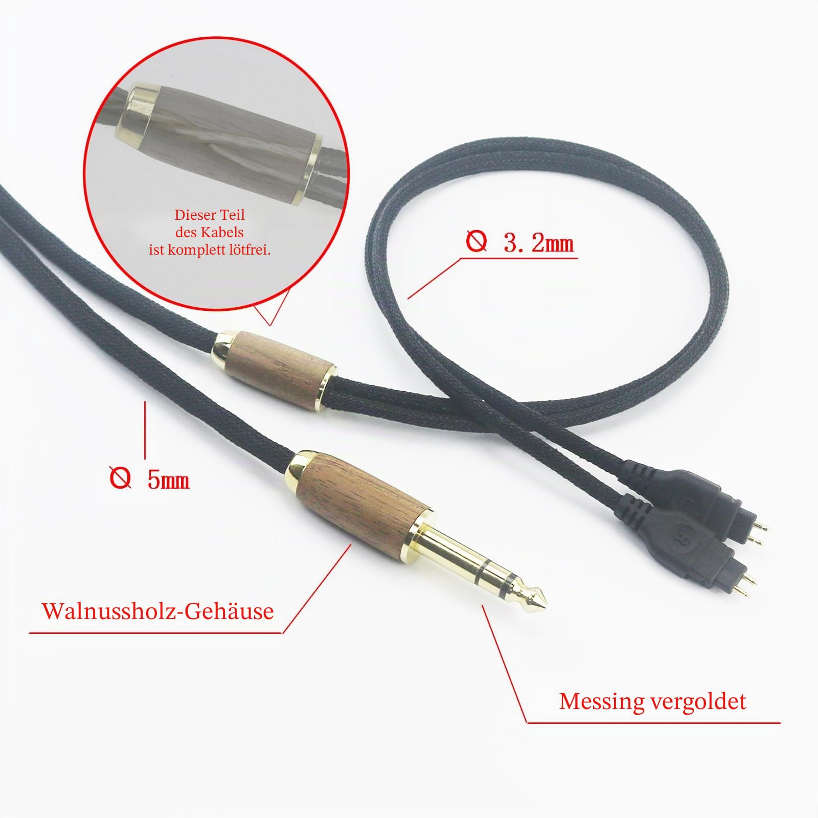 ABLET 6,35mm Audiokabel Kompatibel mit Sennheiser Kopfhörer HD600 HD650 HD580 HD660S HD58X HD660S2 HD6XX 6N OCC Silber Plated Cable Walnuss Holzgehäuse