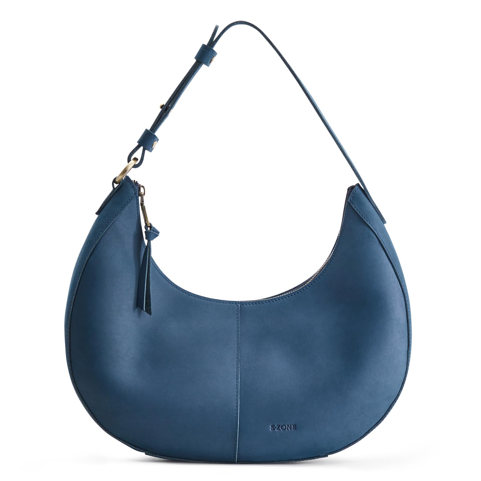 S-ZONE Top Grain Leather Shoulder Bags for Women Hobo Crescent Bag Handbags Purse