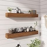 ROOREVO Wall Floating Shelves, Rustic Wood Shelf for Wall Mounted - Wooden Handmade Shelves for Bathroom Kitchen Livingroom(Walnut, 36 Inch - 2 Pack)