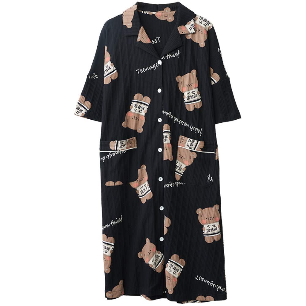 NC HUANSUN Camisón de algodón 100% de Talla Grande para Mujer, Camisones de Primavera y otoño, Vestido de Dormir de Manga Larga para Mujer, camisón para Mujer M-4XL, Negro, XL
