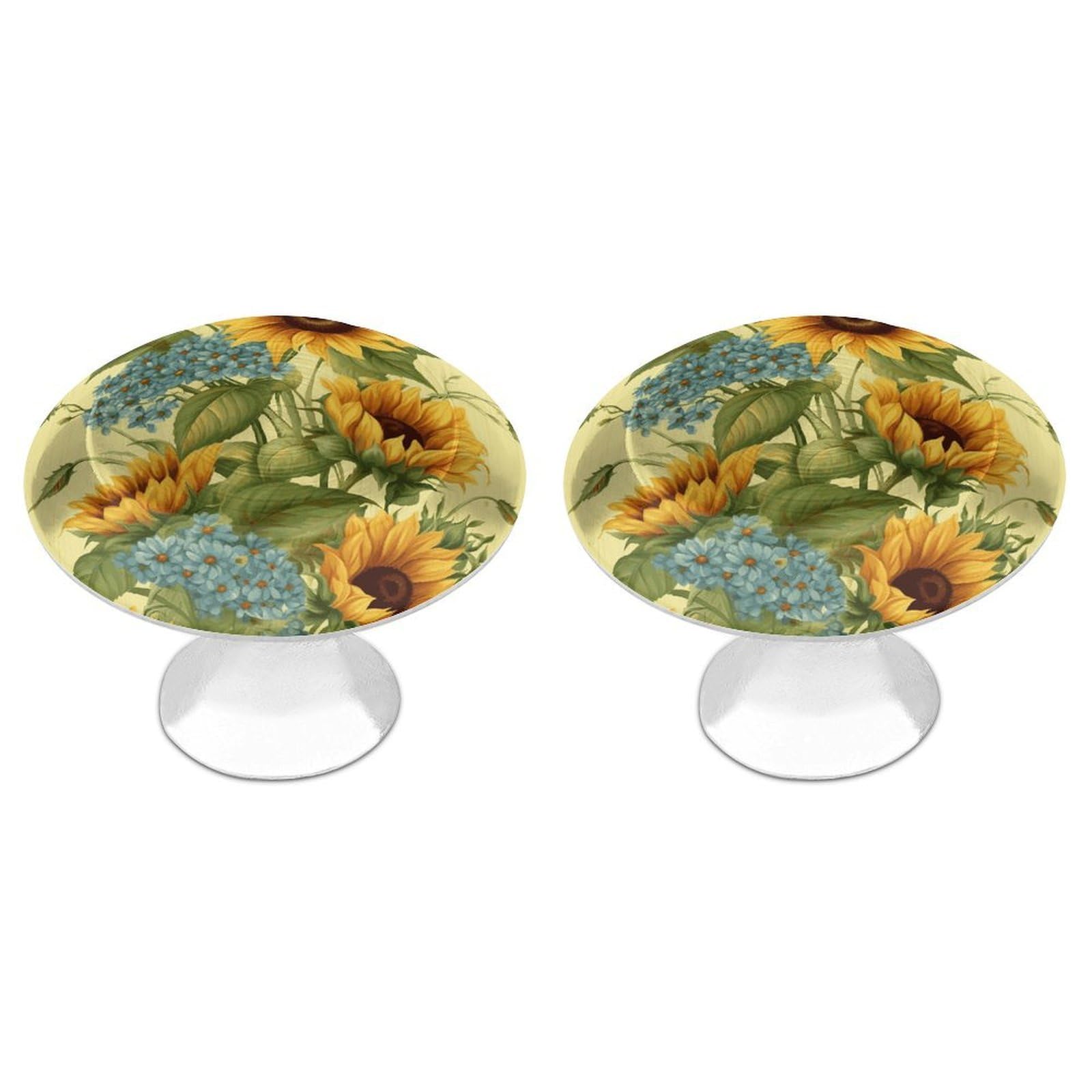 FekiLoot Sunflowers Cabinet Knobs Personality Stainless Steel Round Drawer Handles Circle Modern Cabinet Handles Drawer Knobs for Kitchen Dresser Bathroom Cupboard Furniture