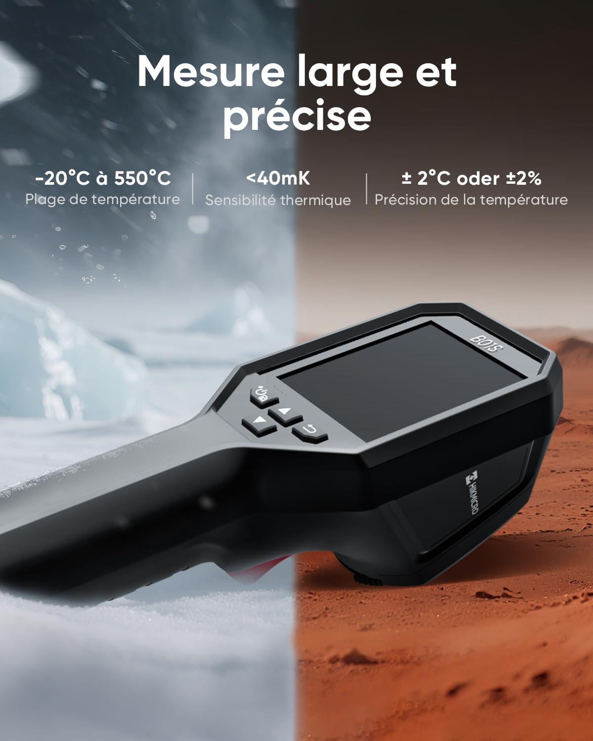 HIKMICRO Caméra thermique B01S, résolution IR 256 x 192, WiFi, 25Hz, caméra thermique, écran LCD de 3,2 pouces de résolution 640 x 480, 49 152 pixels, caméra thermique infrarouge portable