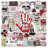 HIZILY 50 Pcs Thriller Book Stickers Spooky Bookish Vinyl Decal Waterproof Bookworm Sticker Laptop Water Bottle Tablet Phone Scrapbook Notebook Skateboard Guitar Helmet Gifts for Adults Reader
