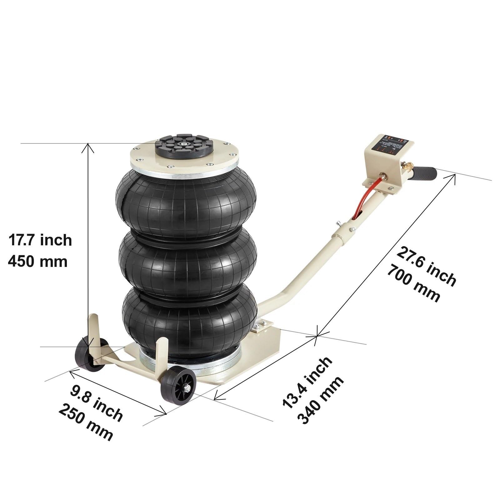 Gatos para coches Gato neumático de 3 toneladas/5 toneladas, Gato de aire de bolsa Triple, elevación rápida, gatos de reparación de automóviles de alta resistencia caballete coche(3T Non adjustable W)