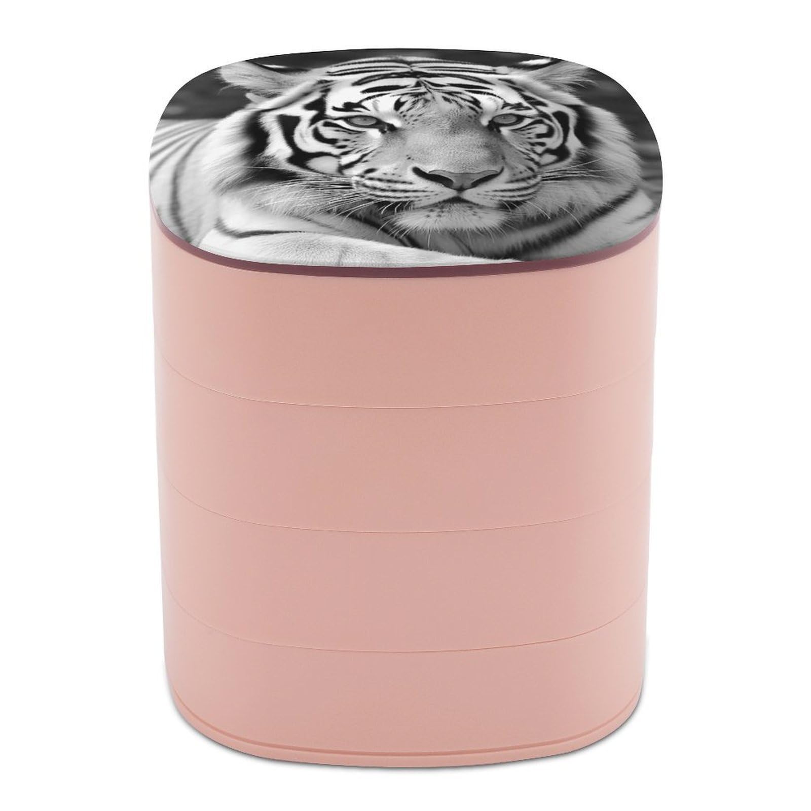 VstaDank Black White Tiger Jewelry Case Women Portable Travel Jewelry Box Rotating Jewelry Organizer with Mirror Multi-Layer Necklace Ring Earring Storage Box for Bracelets Rings