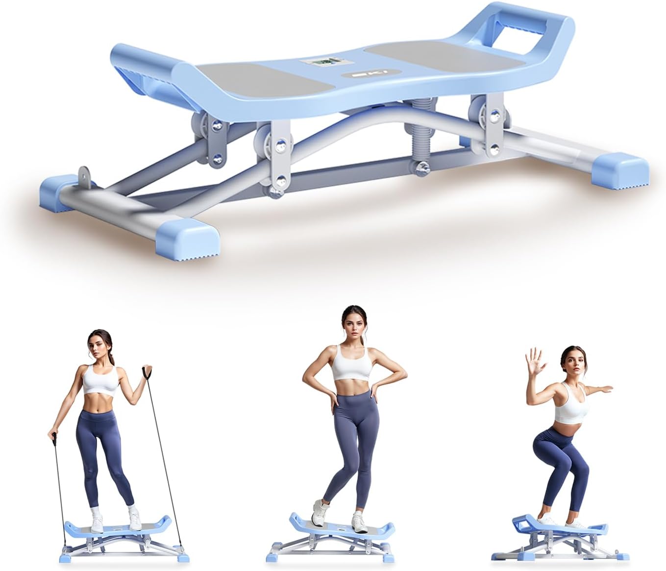 Portable Ski Balancing Machine, Ski Simulator Balance Board with Resistance Bands & LCD Monitor, Full Body Cardio Workout Stepper Exercise Machine 300 lbs Capacity, Ski Exercise Machine for Home
