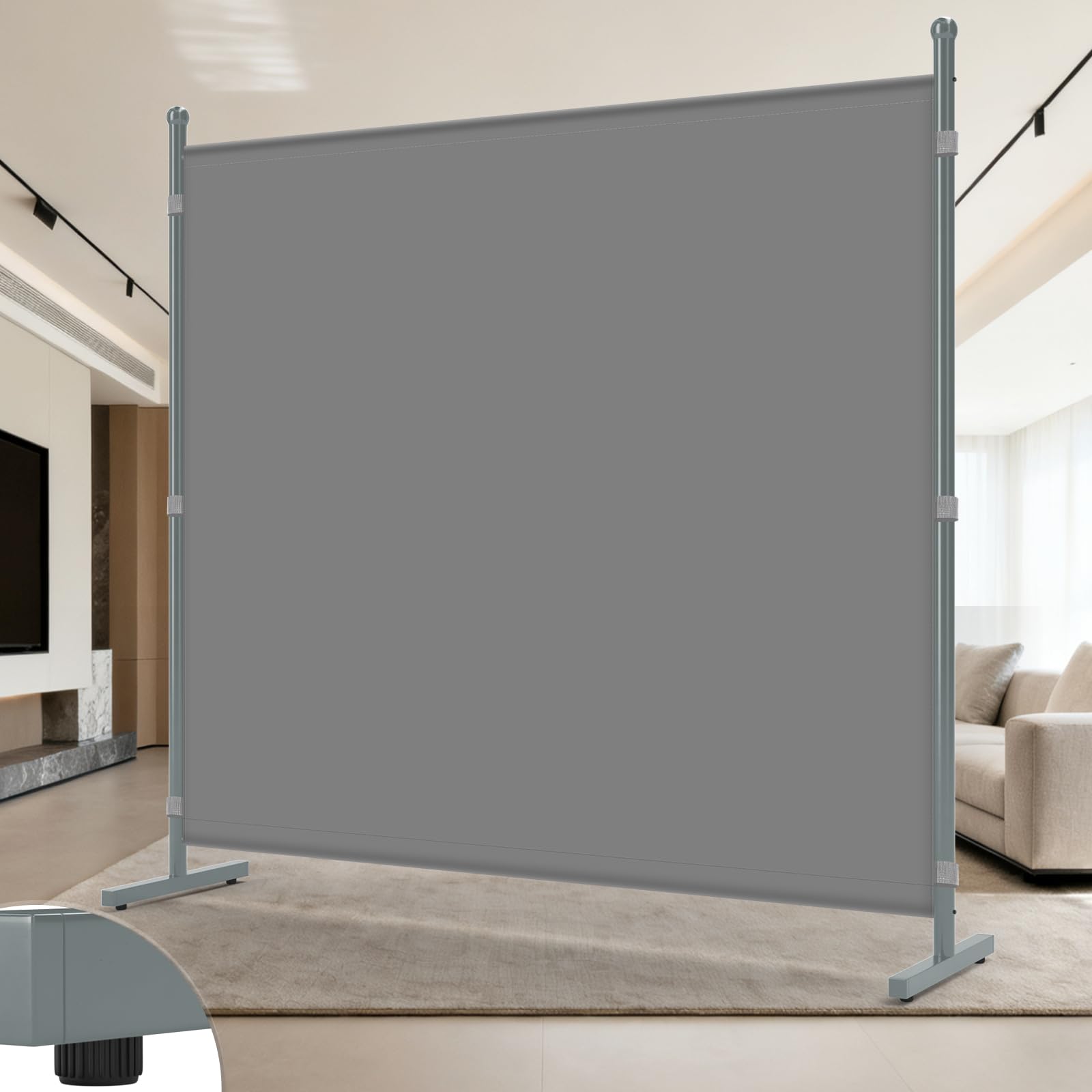AKTOP Room Divider, Freestanding Single Panel Privacy Screen, Portable Temporary Wall Dividers for Room Separation, Large Room Partitions and Separators for Home, Office, Dorm, 71''W x 71''H, Grey
