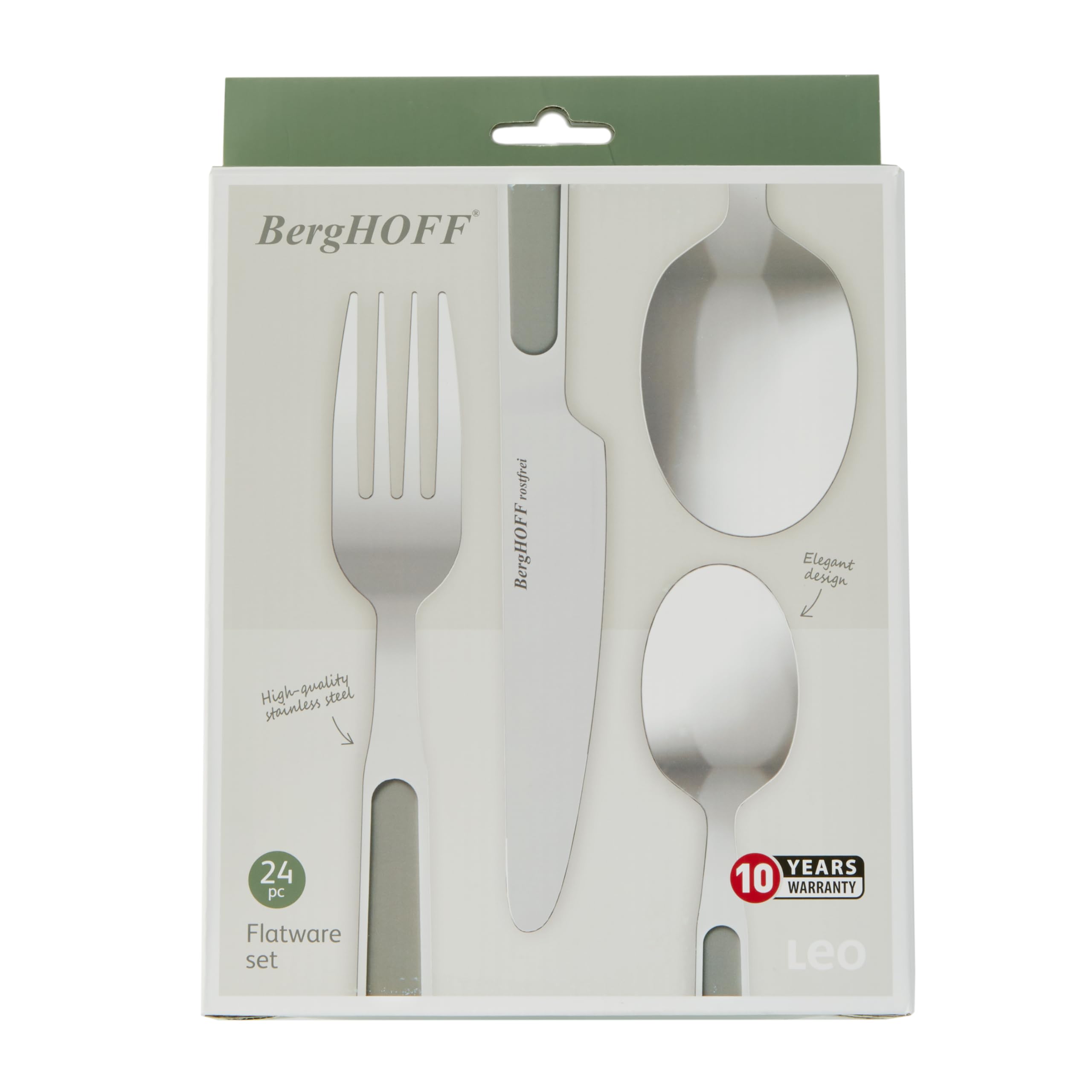 Berghoff Leo Balance - Juego de cubiertos de acero inoxidable de 24 piezas, diseño elegante con mango de cubierta de polipropileno brillante, Moonmist