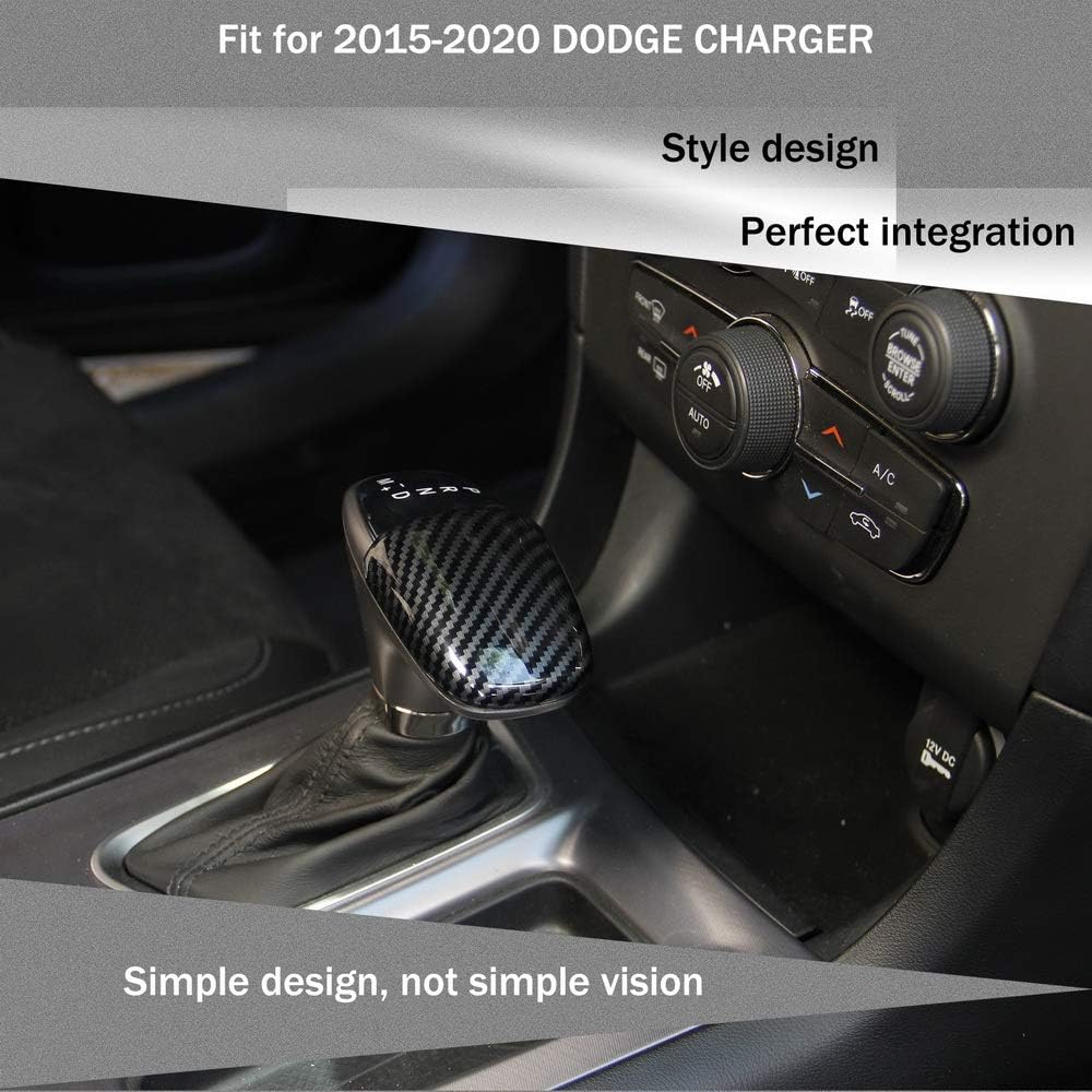 crosselec Carbon Fiber Gear Shift Knob Cover Sticker Head Trim for Dodge Charger 2015+ (Black) image 2