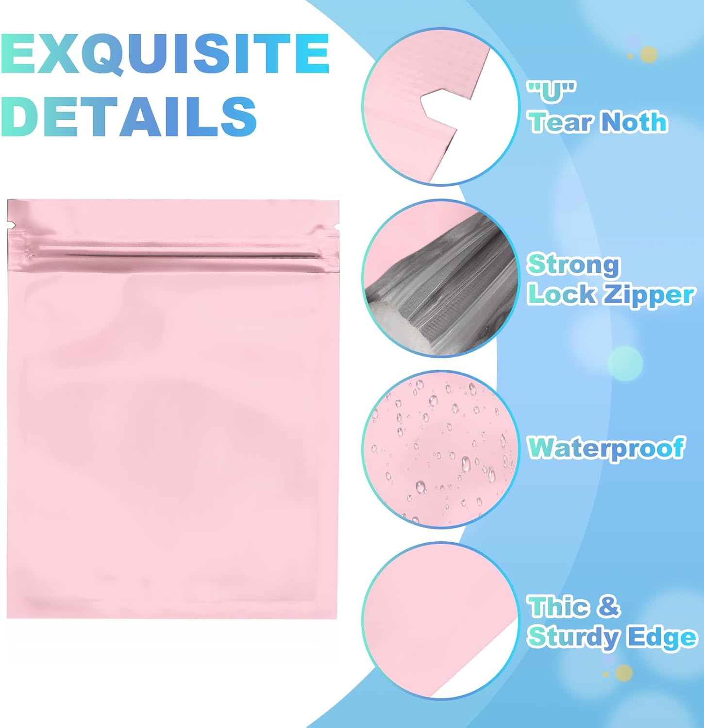 PATIKIL Resealable Packaging Bags for Small Business, 100 Pcs 4x6 Inch Glossy Smell Proof Bag Aluminum Sealable Foil Flat Zipper Lock Pouch for Food Storage, Pink