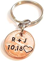Vista 3 de Tucker's Trinkets And Treasures Personalized Anniversary Year Penny Key Chain, Anniversary Date, Name, Initials, Personalized